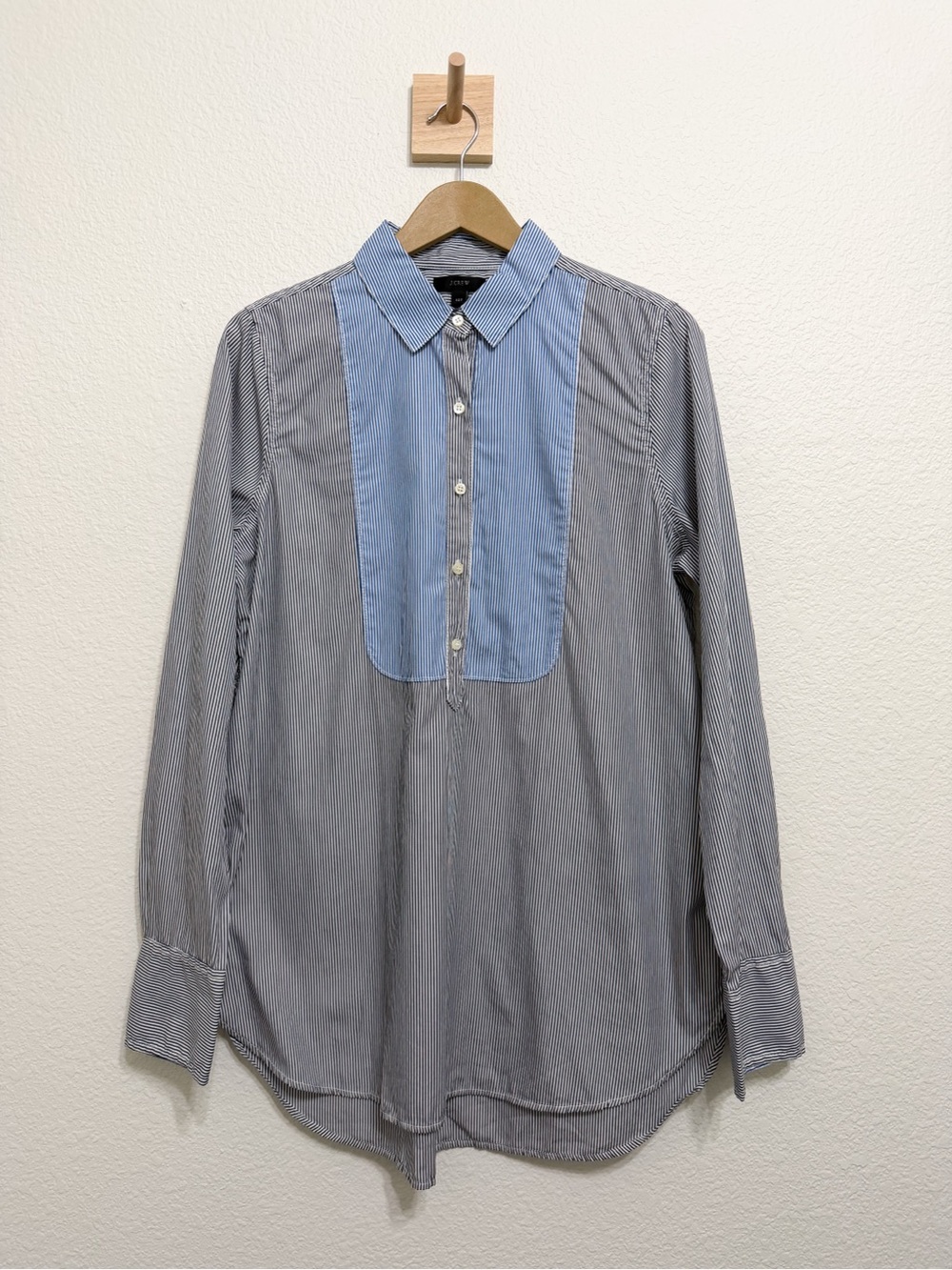 NWT J. Crew Striped Bib Popover Button Cotton Long Sleeve Top 12T